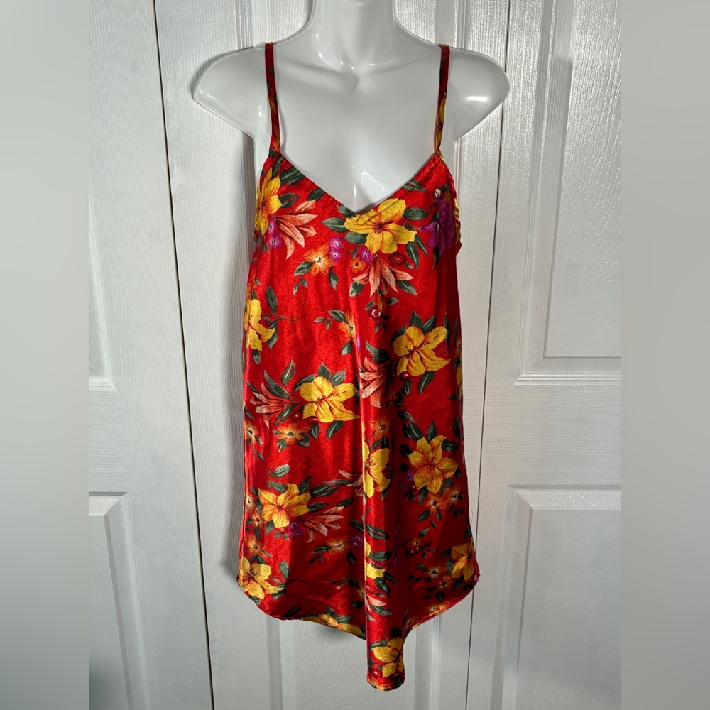 Vintage Elissia Red Floral Chemise Slip Nightgown